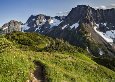 High ridge trails among alpine peaks