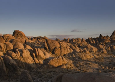 Broad view of rock formations in early light