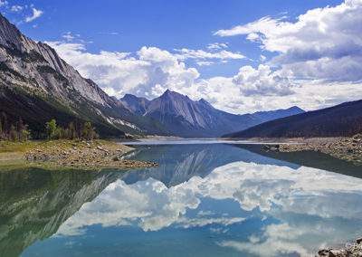 Clear reflections of mountain views