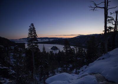 Winter lake view in predawn light