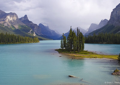 Dramatic lake view, island in turquoise waters