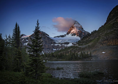 Lake and mountains in early light