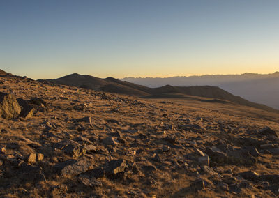 Golden light on mountain side