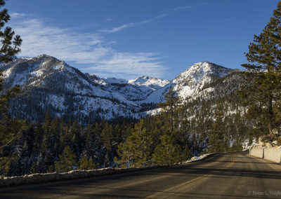 Road view of wintry mountains