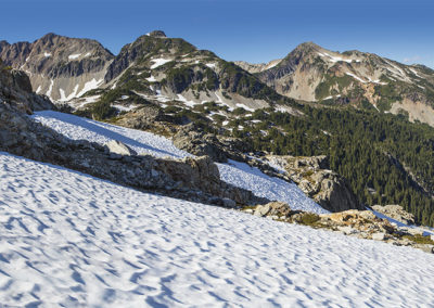 Mountain ridges and snow banks