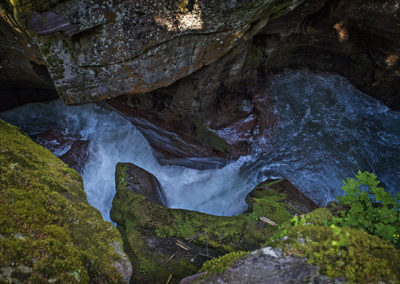 White water twists and turns through in narrow gorge