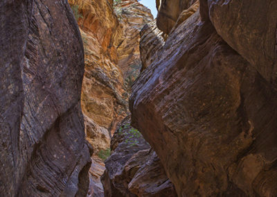 Slot canyon shadows and blue sky