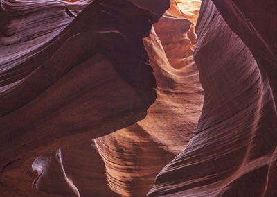 Slot canyon curves and blue sky