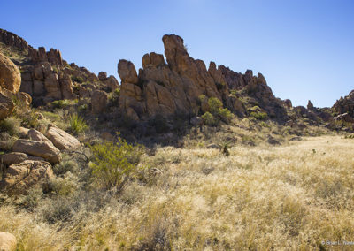 Southwest view of rocky outcrops