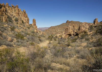 Southwest view of rocky outcrops