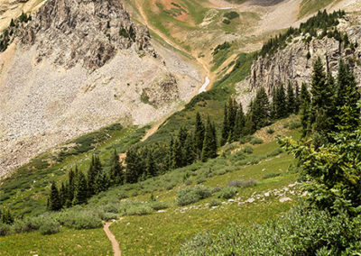 Sunlit mountain side and high pastures