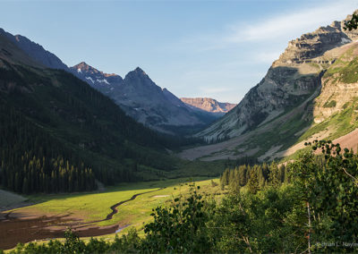 Valley lit with morning light