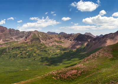 Wide angle view of mountains and sky